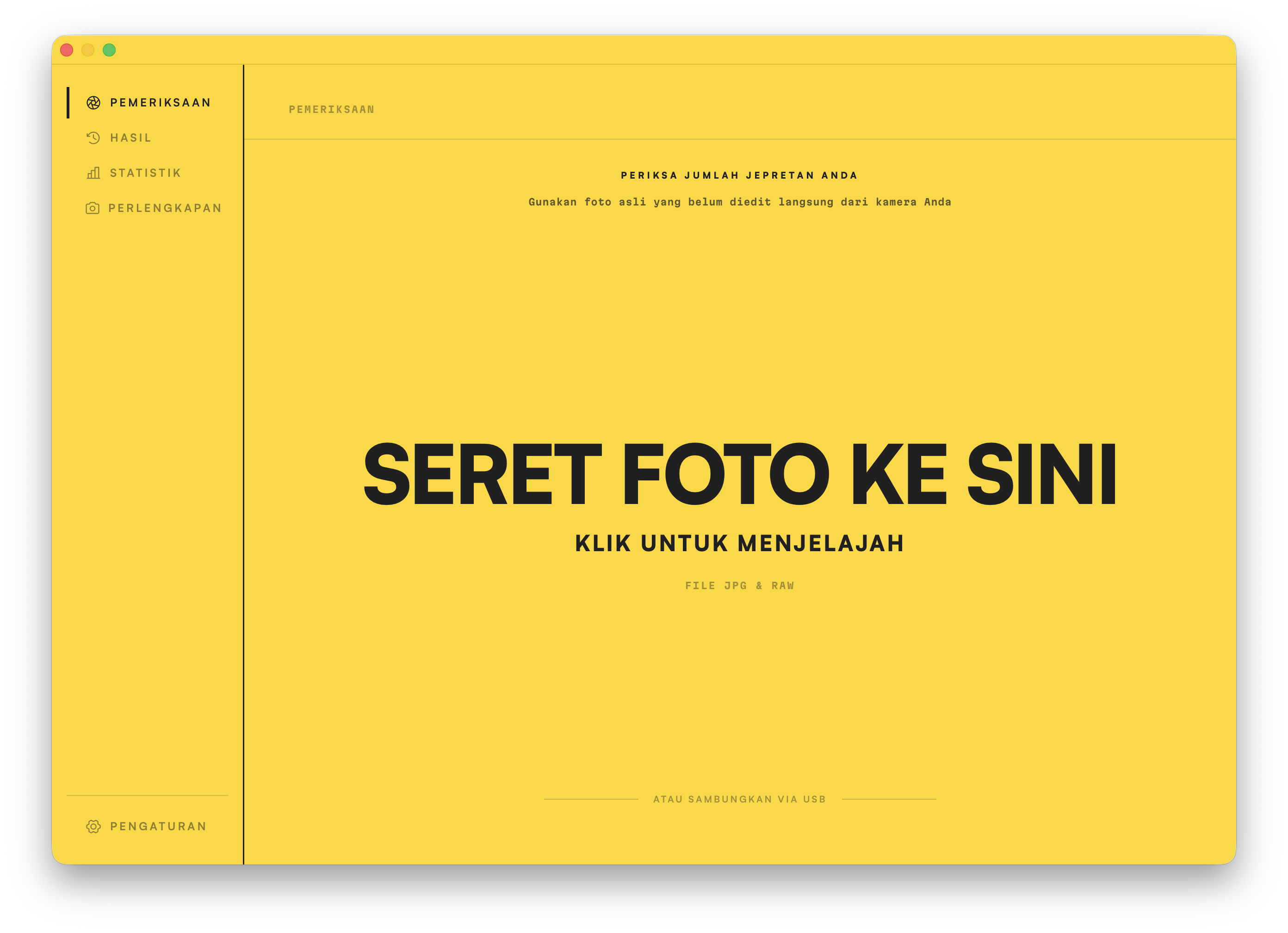Layar Periksa. Seret foto ke jendela untuk membaca jumlah jepretannya.