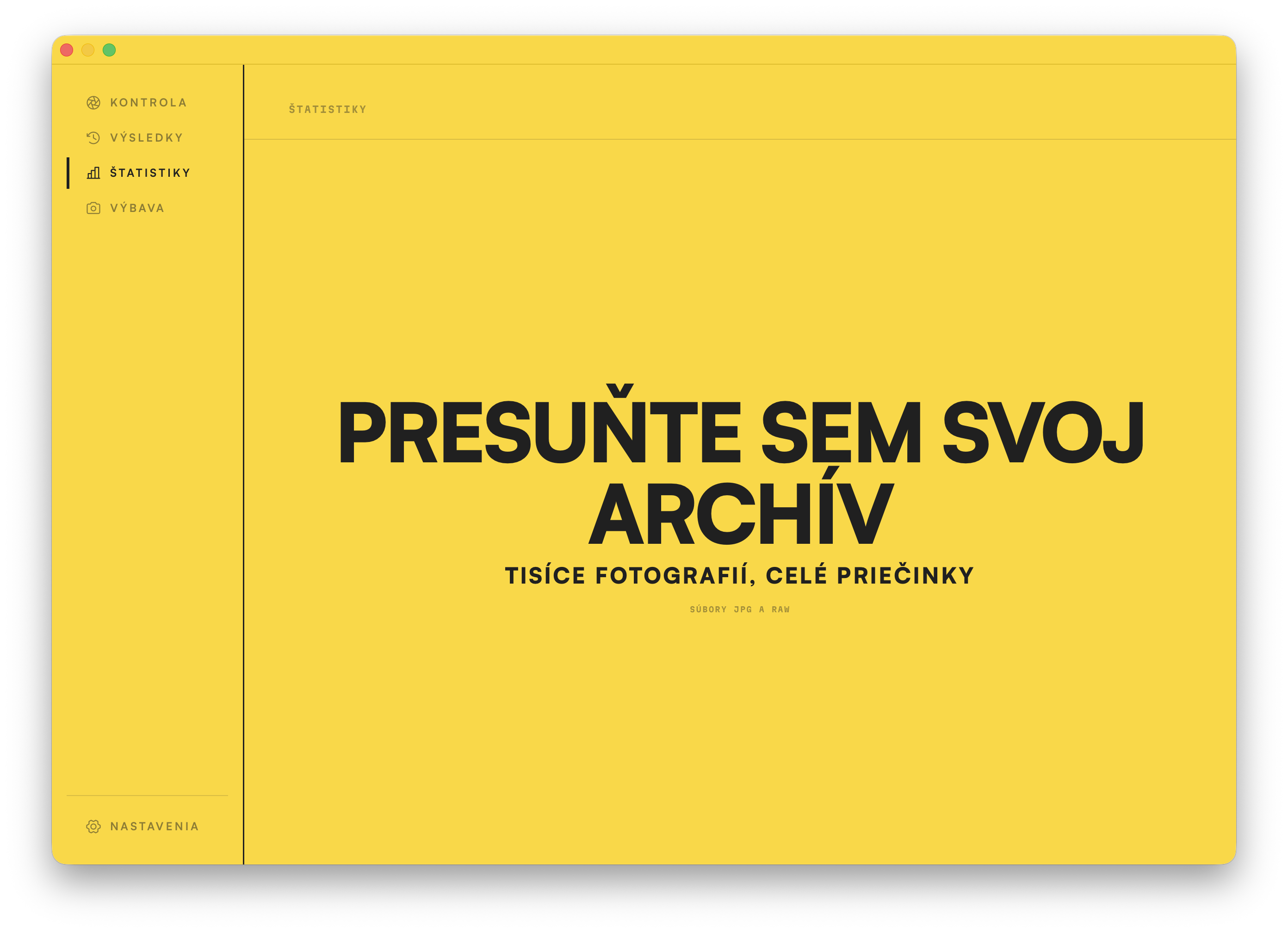 Zóna na presunutie v Štatistikách. Začnite presunutím tisícov fotografií alebo celých priečinkov.